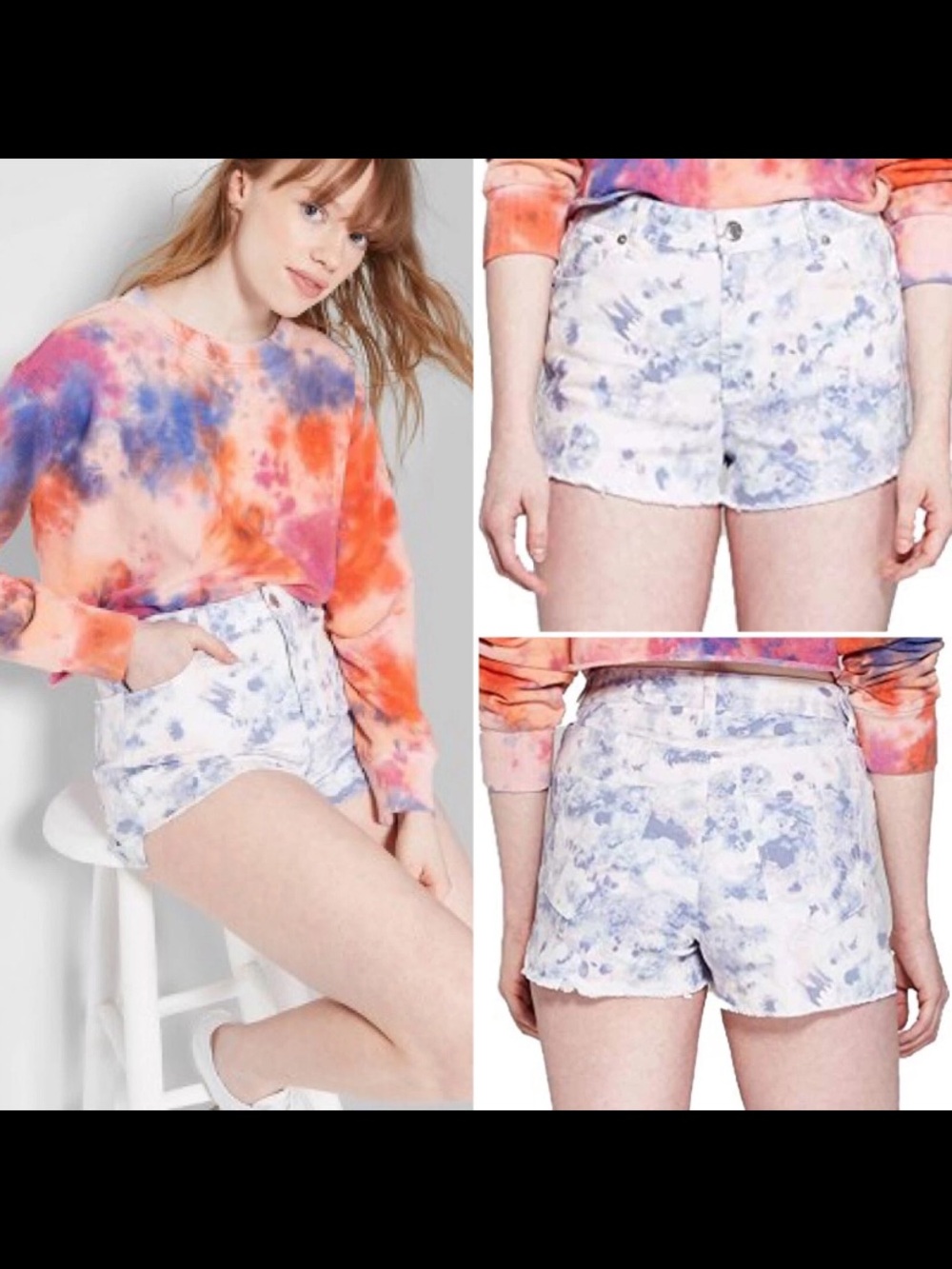 Wild Fable Tie-Dye High-Rise Women’s Shorts - Light Blue/White
